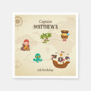 Pirate Treasure Map Kids Birthday Paper Napkin
