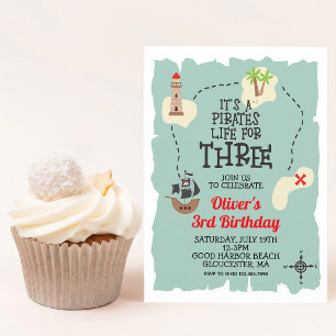 Pirate Treasure Map Third Birthday Invitation