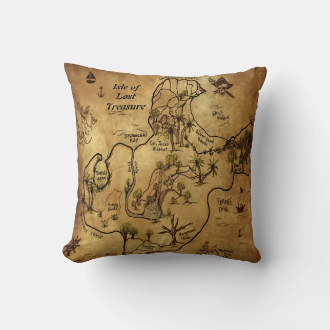 Pirate Treasure Map Throw Pillow (Front)