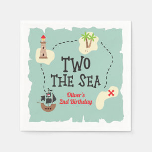 Pirate treasure map two the sea 2nd Birthday Napkin