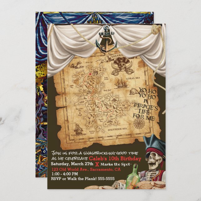 Pirate Treasure Map Under the Sea Birthday Party Invitation (Front/Back)