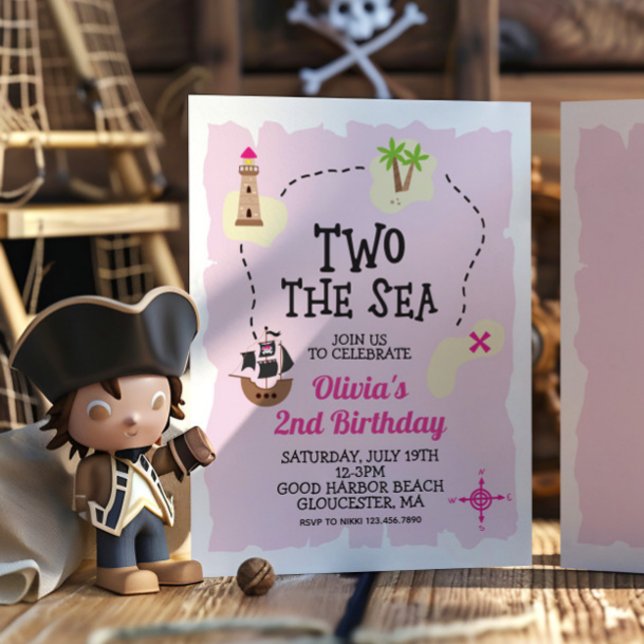 Pirate Two Sea Pink Invitation d'anniversaire (Créateur téléchargé)