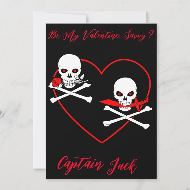 Pirate Valentine Jolly Roger Holiday Card (Front)