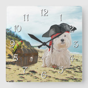 Pirate Westie Square Wall Clock