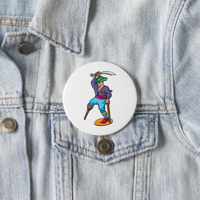 Pirate with Peg Leg and Sword 3 Inch Round Button (Creator Uploaded)