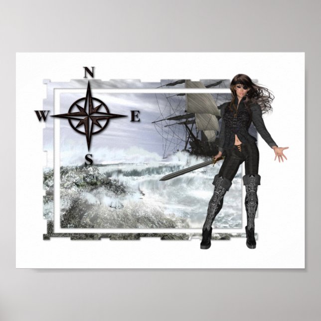 Pirate Woman with Rough Waters Poster Print 2 (Front)