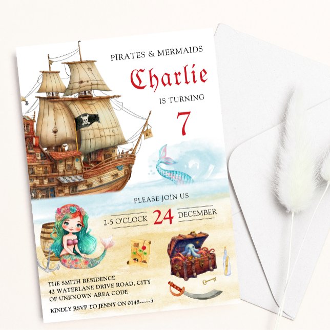 Pirates and mermaids Kids Birthday Invitation (Creator Uploaded)