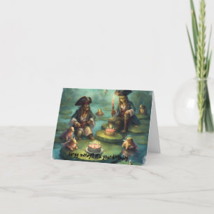 Pirates and turtles and frogs on lily pads birthda thank you card