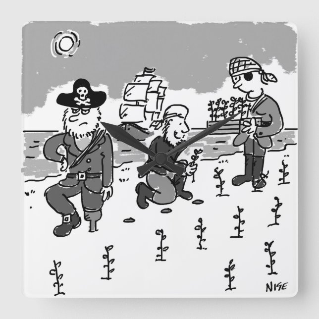Pirates are Gardening Using a Wooden Leg. Funny Square Wall Clock (Front)
