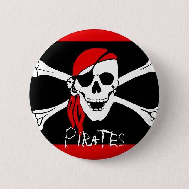 Pirates - Black and Red Pirate Skull 2 Inch Round Button (Front)