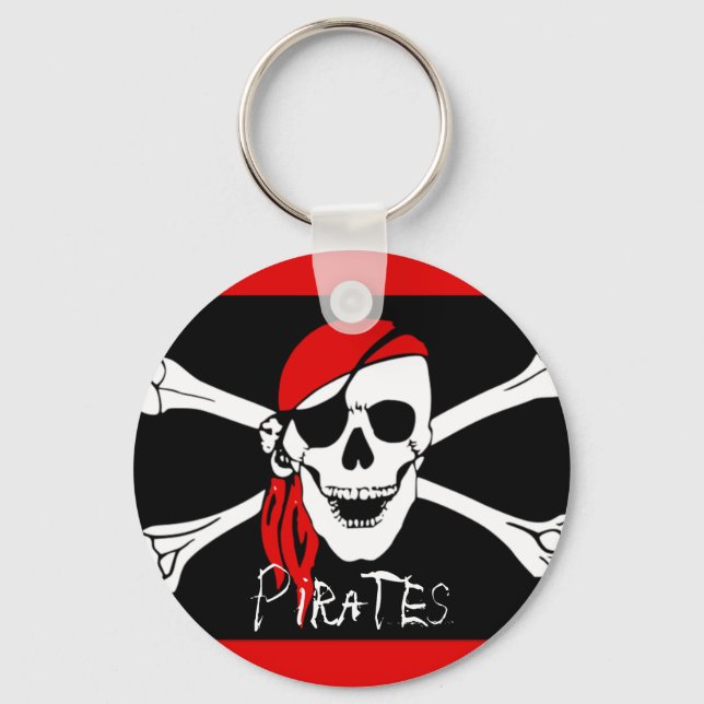 Pirates - Black and Red Pirate Skull Keychain (Front)