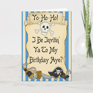 Pirates Blue Yo Ho Pirate Invitations d'anniversai