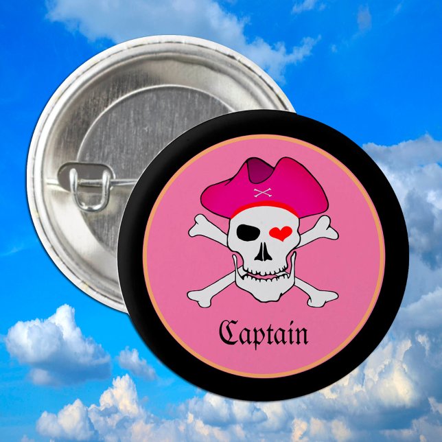 Pirates & Captain "Grace" - Treasure Island /Girls 1 Inch Round Button (Creator Uploaded)