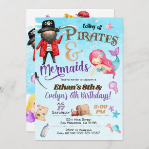 Pirates et sirènes Invitation d'anniversaire