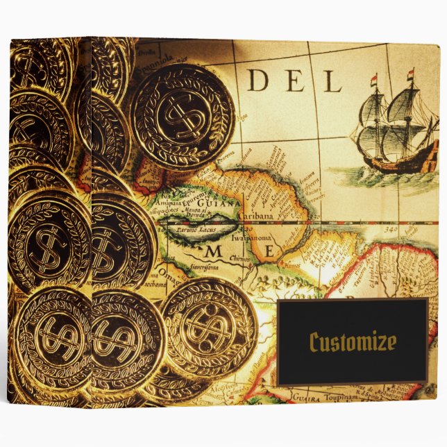 Pirates Gold Treasure Map Classeur à 3 anneaux (Devant/Côté)