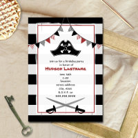 Pirate's Hat + Swords Birthday Party Invite - Red