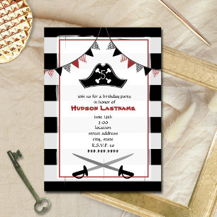Pirate's Hat + Swords Birthday Party Invite - Red
