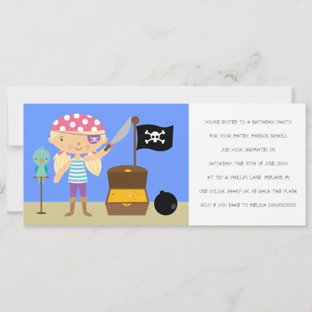Pirates Invitations de fête d'anniversaire (pour l (Devant)
