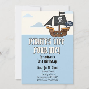 Pirates Life FOUR Me, Pirate 4th Birthday Invitation
