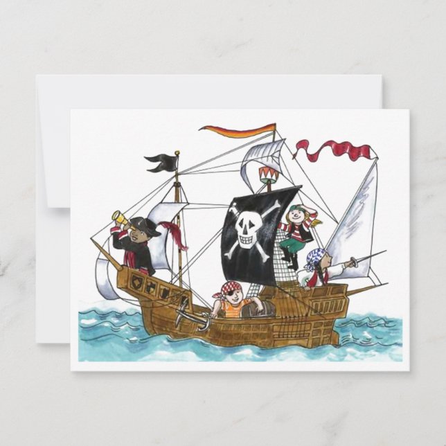 PIRATES PARTY THEME SHIP SAILS JR FLAG INVITATION (Devant)