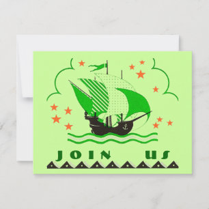 PIRATES PARTY THEME SHIP SET SAILS FLAG INVITATION