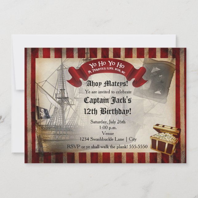 Pirates Ship Grunge Birthday Party Invitation (Front)