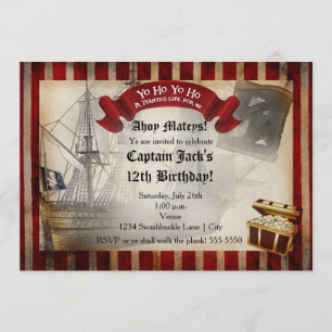 Pirates Ship Grunge Birthday Party Invitation