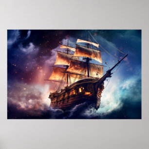 Pirates Ship Otherworldly Dimension Fantastic Art Poster