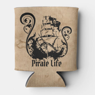 Pirates skull ink ship ocean paper caligraphy can cooler