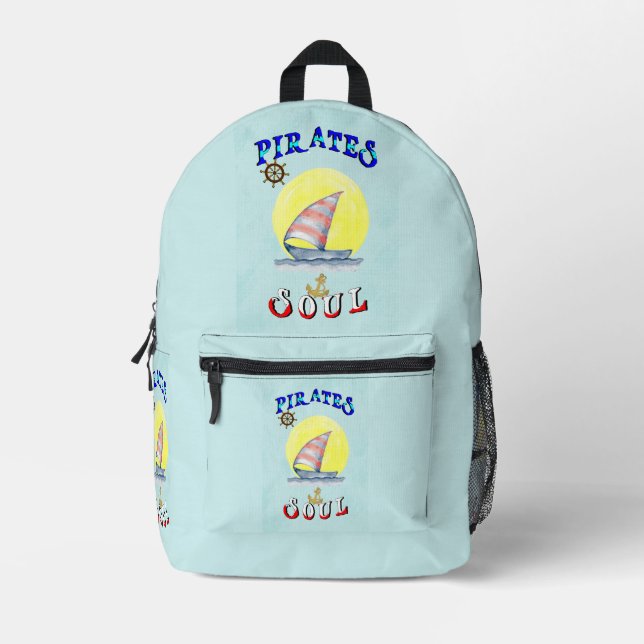 Pirates Soul Sailboat Nautical Sailing Printed Backpack (Front)