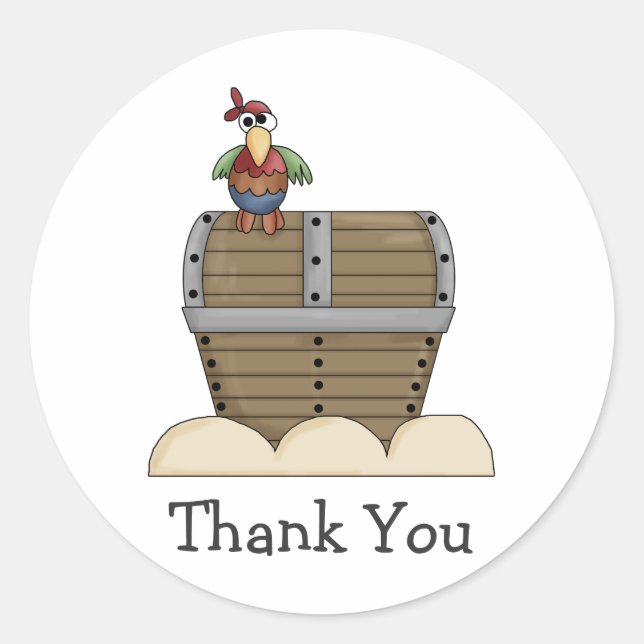 Pirates · Treasure Chest & Parrot Classic Round Sticker (Front)