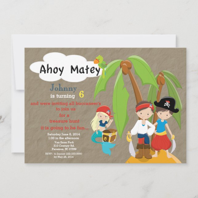 Pirates Treasure Hunt Birthday Invitation (Front)