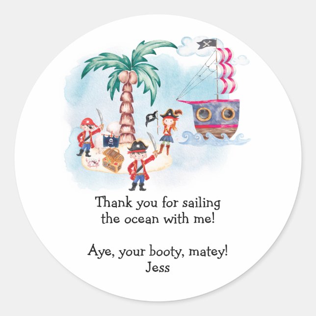 Pirates Treasure Hunt Map Kids Boy Birthday  Classic Round Sticker (Front)