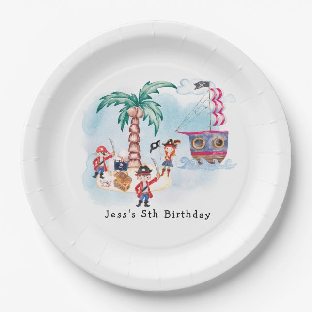Pirates Treasure Hunt Map Kids Boy Birthday  Paper Plate (Front)