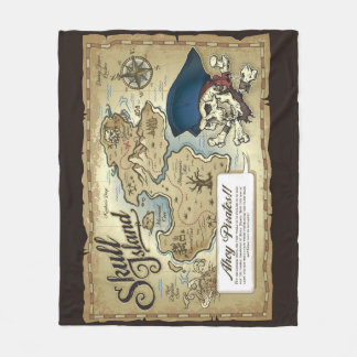 Pirates Treasure Map, Skull Island Fleece Blanket