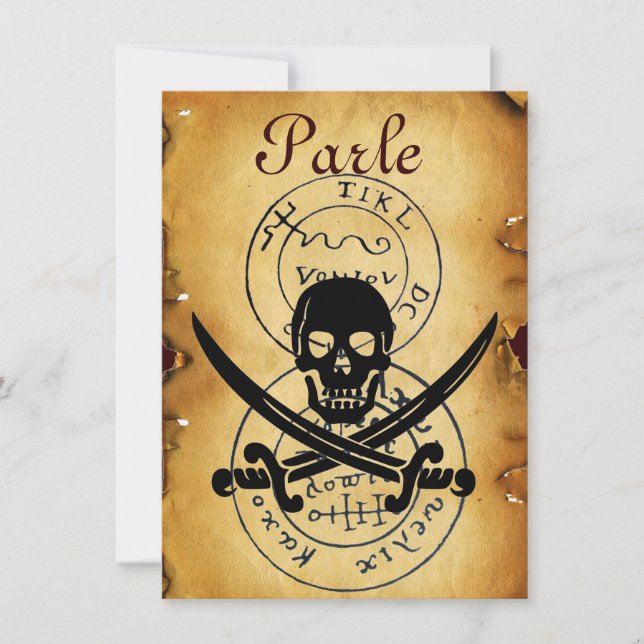 PIRATES TREASURE MAPS ,SKULL AND CROSSED SWORDS ANNOUNCEMENT (Front)