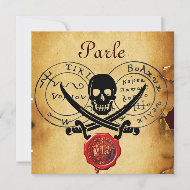 PIRATES TREASURE MAPS ,SKULL AND CROSSED SWORDS INVITATION (Front)