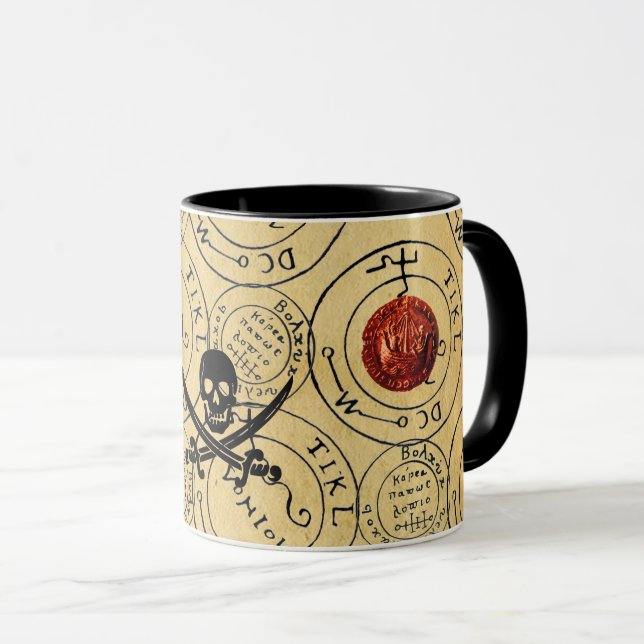 PIRATES TREASURE MAPS,SKULL,SWORDS Parchment Mug (Front Right)
