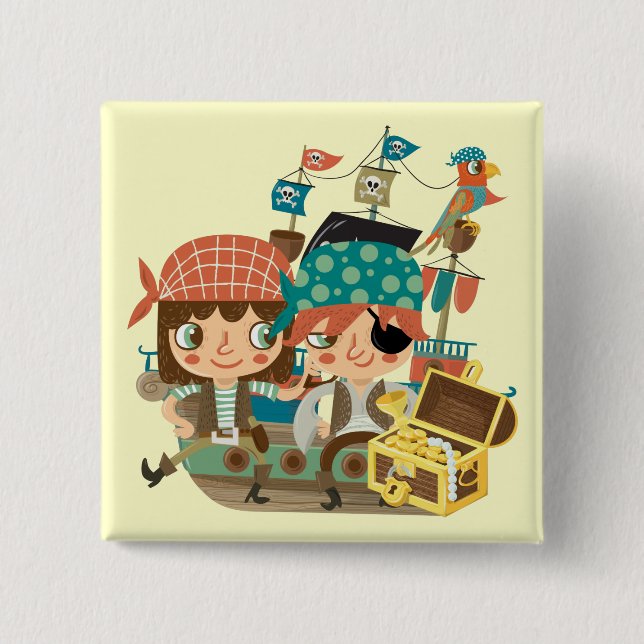Pirates With Treasure 2 Inch Square Button (Front)