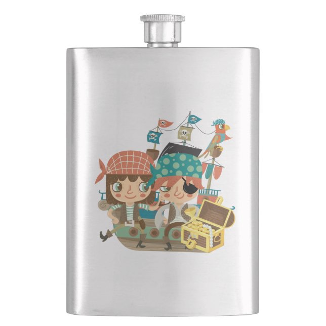 Pirates With Treasure Hip Flask (Front)
