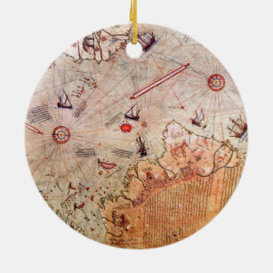 piri reis ancient map history mystery vintage Anta Ceramic Ornament