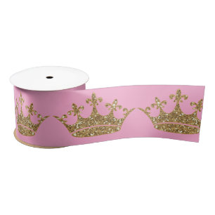 Pirincess crown gold Satin Ribbon Spool Pink Bow