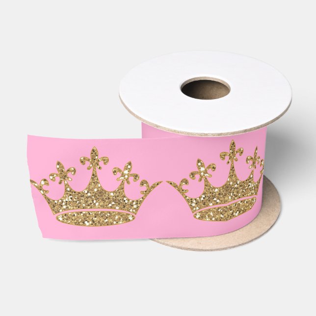 Pirincess crown gold Satin Ribbon Spool Pink Bow (Spool)
