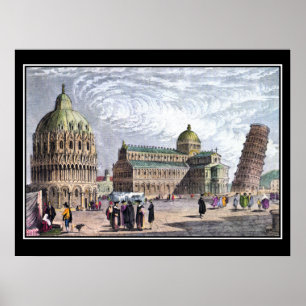 Pisa Basilica and Tower 1830 Art Vintage Poster