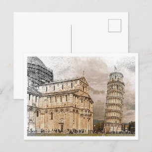 Pisa Italy Beautiful Colour Pencil Landscape Postcard