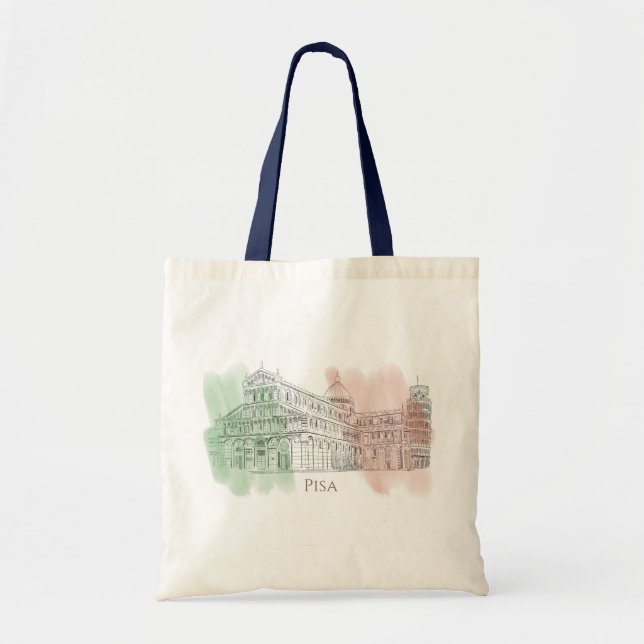 Pisa Italy Leaning Tower Italian Flag  Pen and Ink Tote Bag (Front)