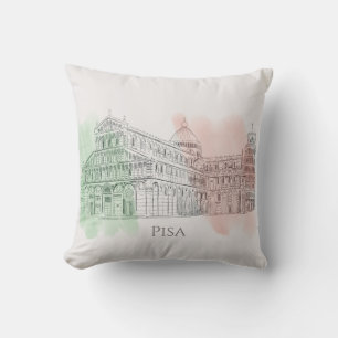 Pisa Italy Leaning Tower Pen and Ink Drawing Throw Pillow