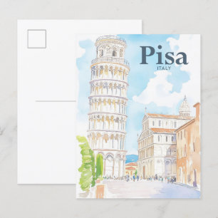 Pisa Italy Watercolor Painting Travel Postcard