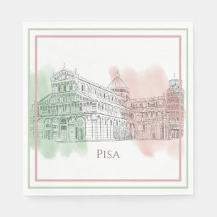 Pisa Italy With Leaning Tower and Flag Colours Napkin