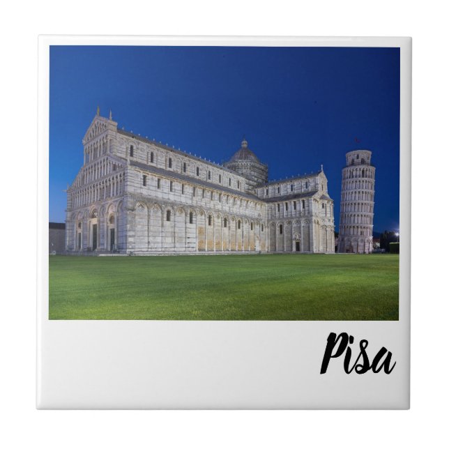 Pisa Leaning Tower Night Panorama Italy Gift Tile (Front)